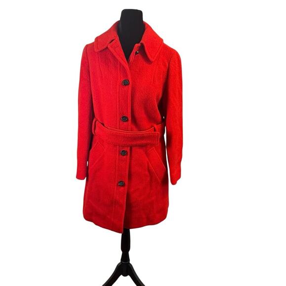 Vintage 60s Pendleton Red Wool Belted Trench Coat Women’s M Mod USA Virgin Wool - Picture 1 of 10